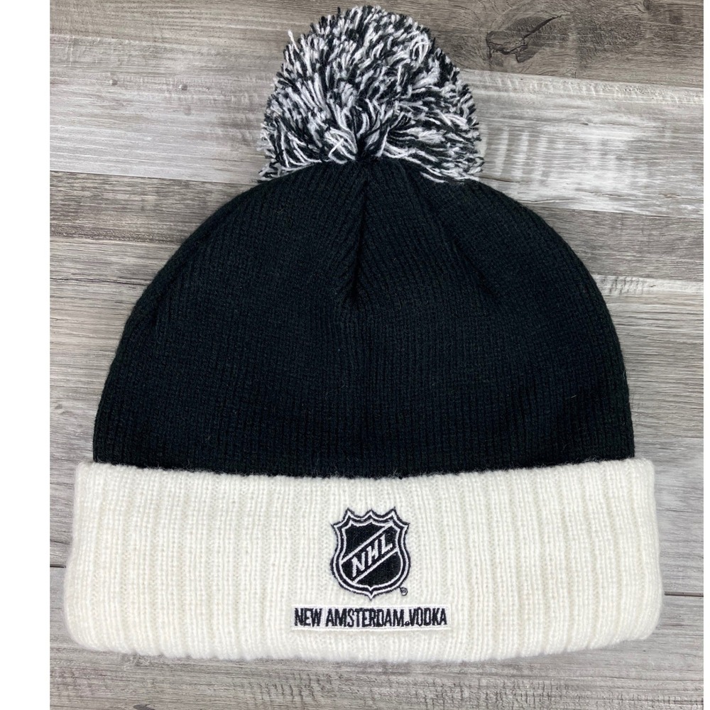 Adidas NHL New Amsterdam Vodka Black White Cuffed Pom Beanie Hat One Size